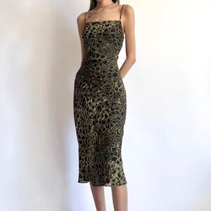 Vintage 90’s Dark Green Leopard Print Slip Dress 🖤
